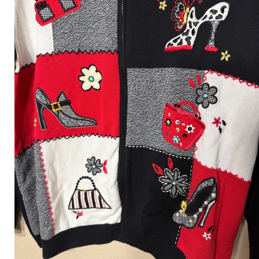 Alfred Dunner Womens 2X Patchwork Zip Front Cardigan Sweater Heels Handbags NWT - Picture 4 of 9